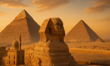Great Sphinx and Pyramids at Giza Plateau