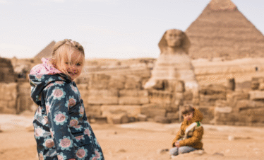 Great Sphinx and Great Pyramid of Khufu in Giza Egypt