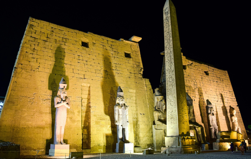 Luxor Temple at sunset on the Nile East Bank in Luxor Egypt