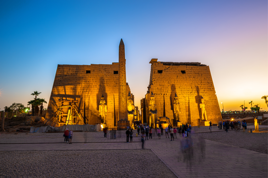 Luxor Temple illuminated at night in Luxor, Egypt