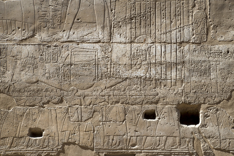 The "beautiful feast of Opet / Ipet" (Hb-nfr n jpt) departure from the Karnak temple

Reliefs at the west-wall of the great colonnade by Tutankhamun

The portable bark of the king is being carried by priests from Karnak Temple to the Nile.