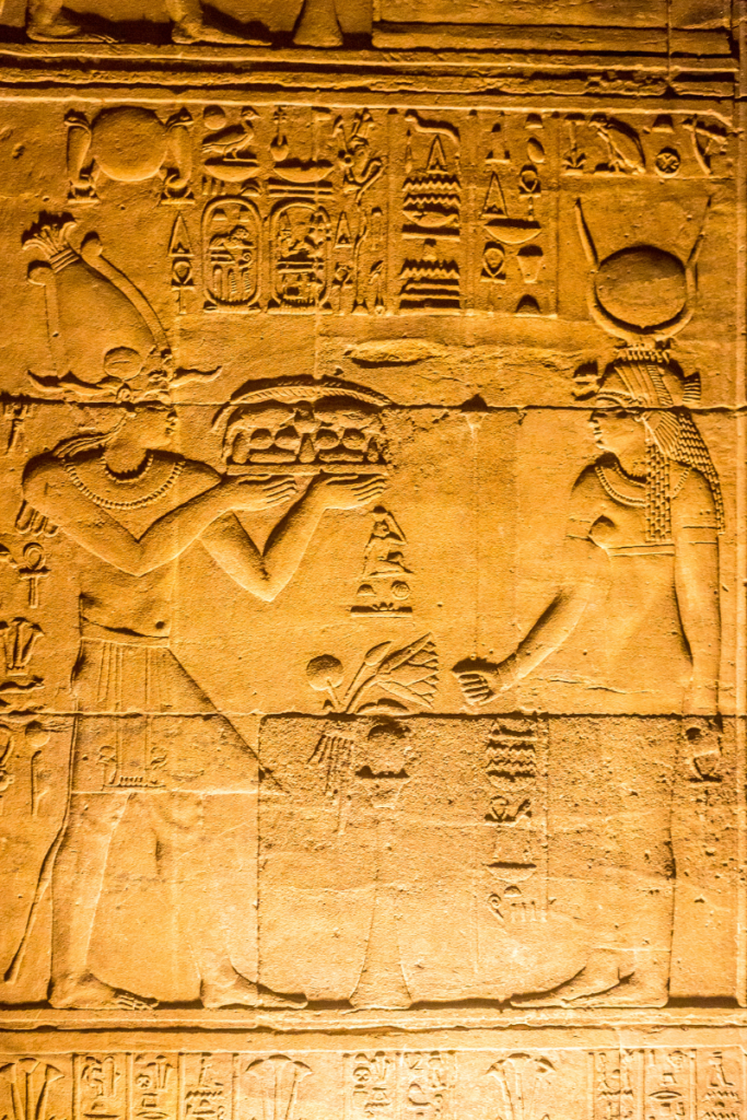 Ancient carvings inside Philae Temple in Aswan Egypt